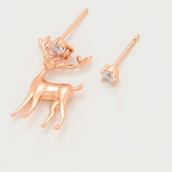 Christmas Deer Stud Earrings 18k Gold Color Luxury Jewelry - Picture 2 of 6